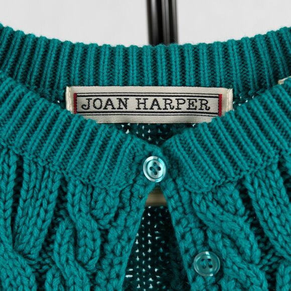 Vintage Joan Harper green cable knit cardigan sweater size M - Picture 4 of 6